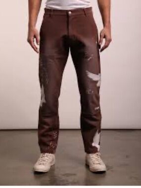 Civil Regime Dove Carpenter pants. Men's Brown Painted Straight-Leg Pants